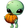 Green alien with Halloween pumpkin