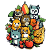Adorable animals in fruits
