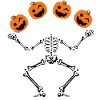 Skeleton juggles Halloween pumpkins