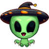 Green alien celebrates Halloween
