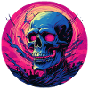 Cyber Skull Synthwave Retro Sunset