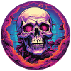 Synthwave Sunset Retro Cyber Skull