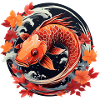 Autumn koi fish at sunset