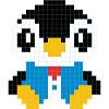 Un pingouin en costume pixélisé