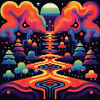 retro bunte Landschaft