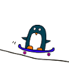 Penguin rides skateboard