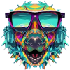 Mehrfarbiger Hund mit Sonnenbrille
