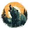 Grizzly in sundown retro style