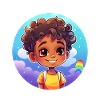 Lebensfroher Kindercharakter mit Regenbogen