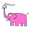 Pink elephant with coffee