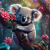 Koalabär im Baum mit Blumen