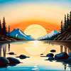 Sunset with mountain and lake