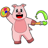 Pig Painter Brush Painting