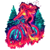 Synthwave Mountainbike Mädchen Waldfahrt