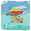 Fish paddling a kayak