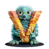 Feathery creature with letter V