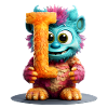 Alphabet Buchstabe I Buntes Monster