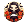 Halloween Girl Pumpkin Bat