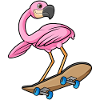 Flamingo als Skater mit Skateboard