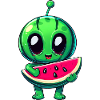 Green alien meets juicy watermelon