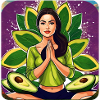 Yoga woman with avocado fruit