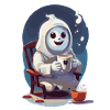 Cute little ghost drinking coffee