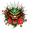 Wonderful colorful dragon head with flowers.