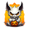 White Halloween monster with pumpkin