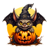 Creepy Halloween bat with pumpkin