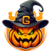 Böser Halloweenkürbis mit Hexenhut