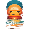 retro sunset waves