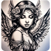 Angelo sveglio con fiori e tatuaggi