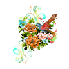 Wunderschöne elegante Blumen mit Vogel.
