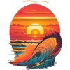 retro sunset and waves