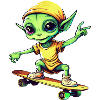 Alien vert sur skateboard : Intergalactique