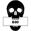 Totenkopf Schädel mit Schild "Boo"