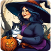 Witch with cat and pumpkin