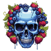 Blue Skull with Berry Garland