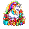 Regenbogen-Einhorn-Weihnachten mit Weihnachtsgeschenken