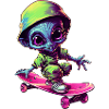 Blue-Pink Alien Skateboarder: Cosmic Tricks