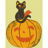 Halloween cat and pumpkin.