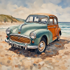 Morris Minor British Car Retro Beach Art