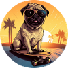 Skateboarding Sunset Pug: Cool Evening