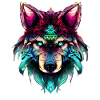 Mystischer Wolf Synthwave Wolfskopf