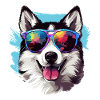 Colorido Husky de Alaska con gafas de sol