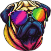 Mops Hund mit bunter Sonnenbrille
