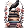 Bücherstapel mit Rabe