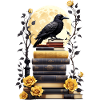 Stack of books with raven