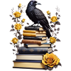Stack of books with raven