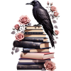 Stack of books with raven